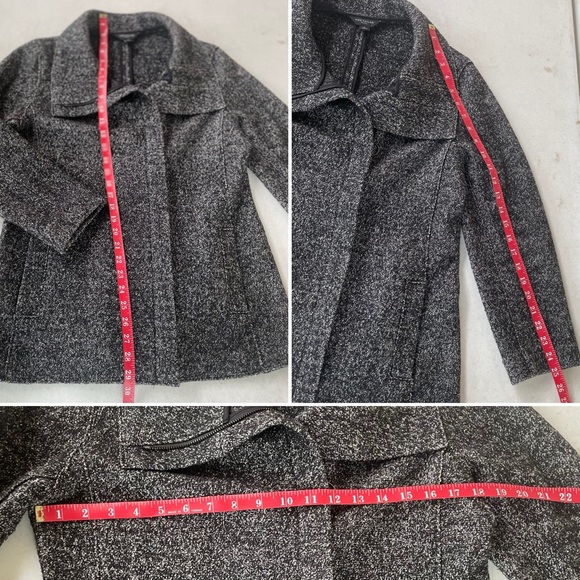 Ann Taylor Petite • Wool Blend Coat Black Gray Funnel Neck Zip Up Mid Length - Picture 8 of 10
